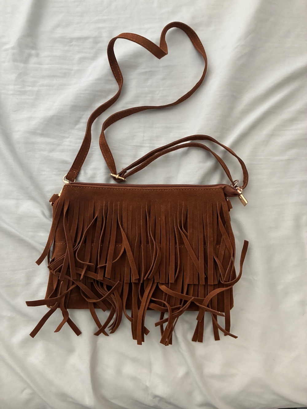 Brown Fringed Suede Convertible Crossbody Bag/ Clutch